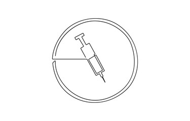 One continuous line drawing of medicine set with syringe and vial, Pharmaceutical, One continuous line drawing of medicine set with syringe and vial. Pharmaceutical components.