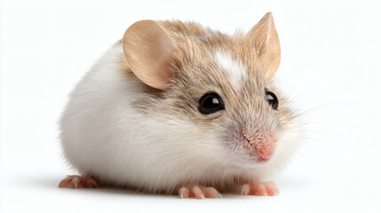 Obraz premium An adorable mouse with fluffy fur, isolated against a clean, white backdrop.
