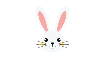 Fototapeta premium Cute cartoon white bunny rabbit face with pink ears and whiskers