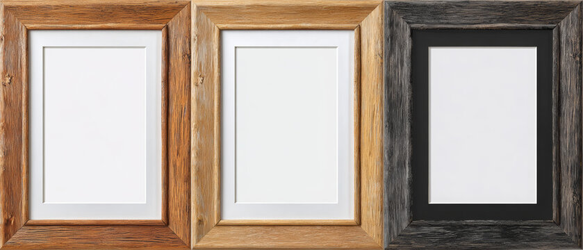 Set of Rustic Wooden Picture Frames with Mat Boards
