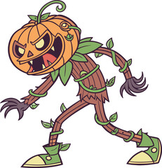 Halloween pumpkin monster walking awkwardly. Vector clip art illustration. All on a single layer.