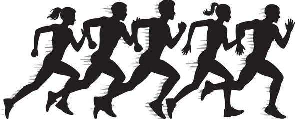 silhouettes of running man and woman