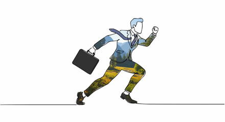 Fototapeta premium A man in a business suit carrying a briefcase is running toward his goals. 