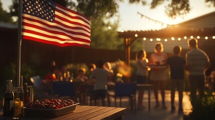 Celebrate independence day american flag backyard barbecue family gathering patriotic holiday summer evening party silhouette