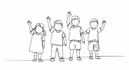 Fototapeta premium Group of kids waving with cheerful and innocence moment.
