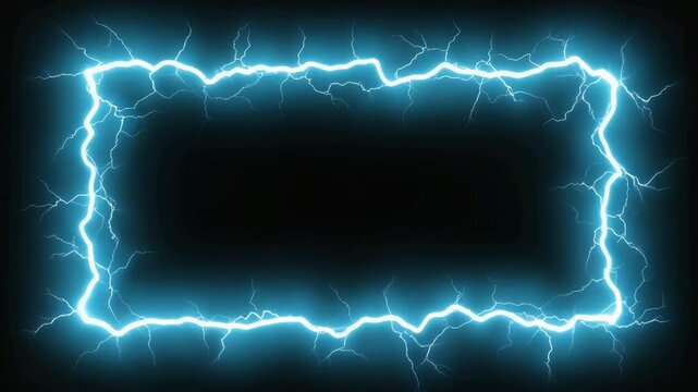Glowing Electric Frame Border with Blue Lightning Bolts on Dark Background