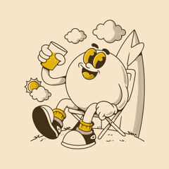Happy Summer Vibes character With Cool Surfer And Fizzy Drink