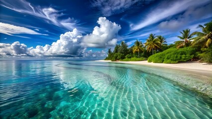 Turquoise ocean water and white sand beach tropical beach