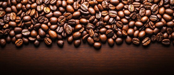 Close-up view of many roasted coffee beans.