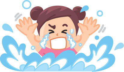 溺れている女の子　プール　海水浴