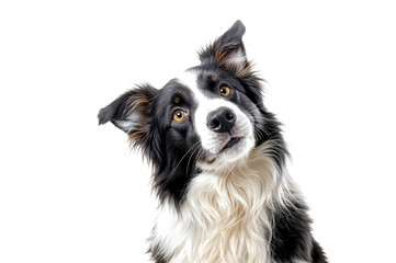 Curious Canine: A captivating studio shot of a Border Collie, head tilted inquisitively, with its intelligent eyes meeting the viewer.