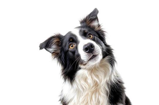 Curious Canine: A captivating studio shot of a Border Collie, head tilted inquisitively, with its intelligent eyes meeting the viewer.