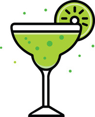 Margarita Cocktail Glass Vector with Lime Slice. Colorful Lime and Party Drink Vector.