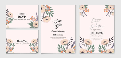 Editable Elegant Floral Wedding Invitation Set with RSVP Design
