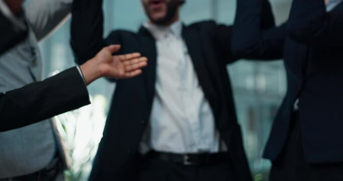 Legal team, group and hands together for support in office, colleagues and applause for opportunity. Stack, lawyer and people with solidarity for case, clapping and collaboration in law firm or unity