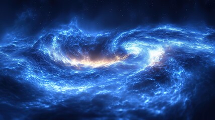 Cosmic energy wave in sapphire blue with radial gradient focus center, sci-fi keynote background