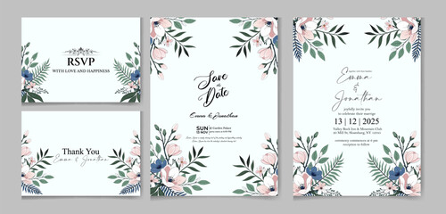 Editable Elegant Floral Wedding Invitation Set with RSVP Design