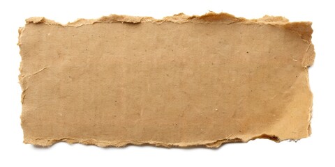 Brown aged and ripped old cardboard paper texture isolated on white with torn edges, a blank vintage surface