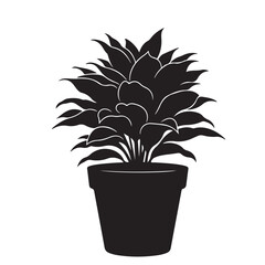 Potted plant silhouette, black houseplant in pot, vector illustration