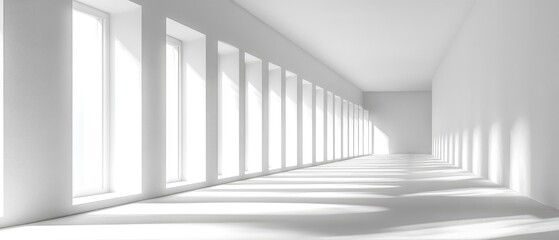 Fototapeta premium Empty white corridor with many windows.