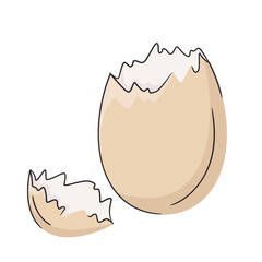 Brown egg shell broken or crack with pieces scattered on the surface, isolated on white background, cut out. Bright and clean design, minimal vector illustration