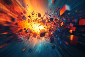 abstract digital cube storm scattering apart