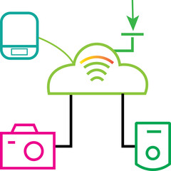 Wireless Communication Concept with Multiple Devices Connected via Wi-Fi – PNG Illustration of Network Connectivity and Internet Sharing on Transparent Background for Technology,