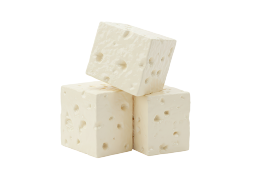 Isolated Stack of White Feta Cheese Cubes