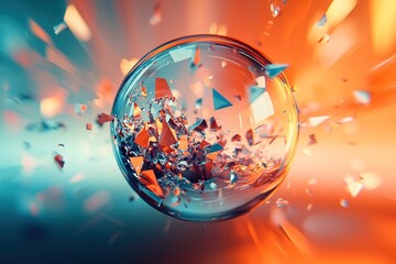 abstract digital fragmentation of a glass sphere