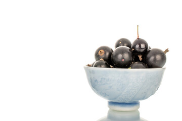 Ripe black currant isolated on white background, macro.