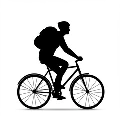 Naklejka premium Man Riding Bicycle Silhouette with Backpack