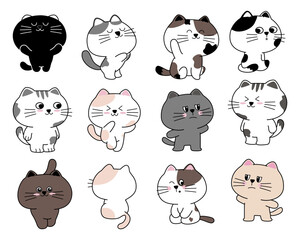 Cute and funny cats doodle set. Vector illustration concept.