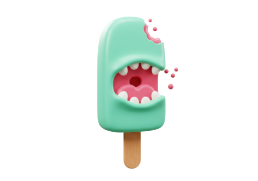 Isolated Bitten Green Ice Cream Monster Fun Cartoon
