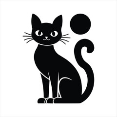 Black cat silhouette sitting with a full moon sitting cat feline