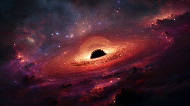 A captivating digital artwork depicting a supermassive black hole in the vastness of space.