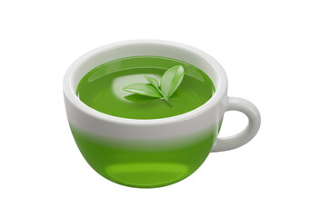 Isolated Green Tea Cup with Tea Leaf Garnish