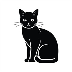 Black cat silhouette sitting with white eyes and whiskers animal