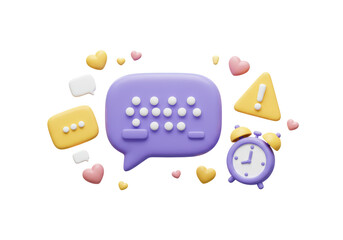 Isolated Chat Bubble with Alarm Clock and Hearts