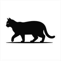 Black cat silhouette walking across a white background animal domestic cat