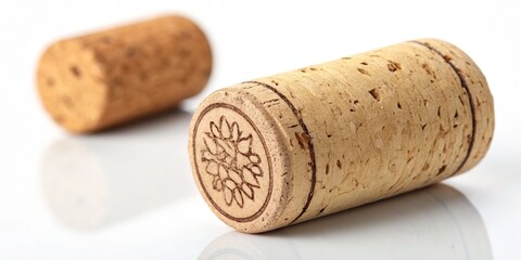 Wine Corks Close-up Natural Cork Material with Floral Detail, Wine , Beverage