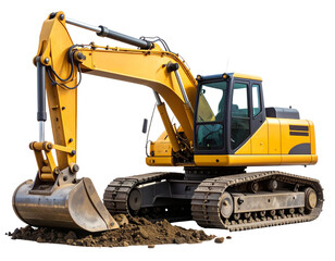 Excavator with Raised Arm and Full Cabin View &ndash; Angled Perspective Isolated