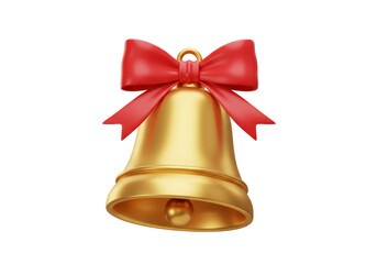 Isolated Golden Bell with Red Bow Decoration