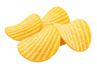 Isolated Several Crispy and Wavy Potato Chips