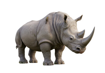 Obraz premium Isolated Detailed Rendering of a Rhinoceros with a Bird
