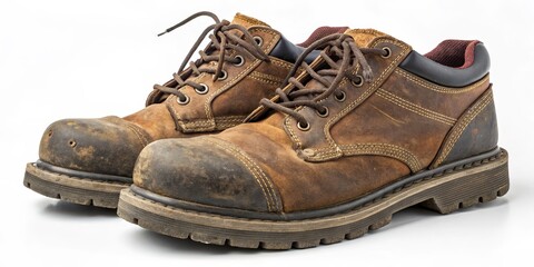 Worn Brown Leather Work Boots, Safety Footwear, Outdoor Gear