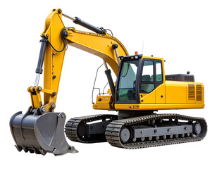 Heavy-Duty Yellow Excavator Side View – Isolated on White Background