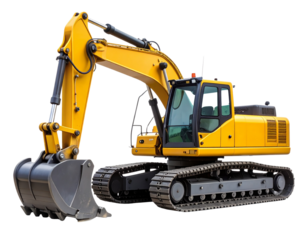 Heavy-Duty Yellow Excavator Side View – Isolated on White Background