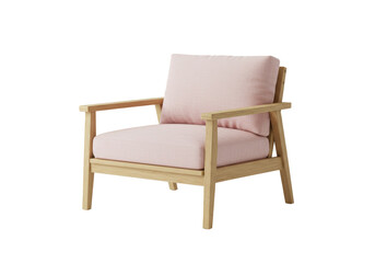 Isolated Light Pink Armchair with Wooden Frame Scandinavian Style