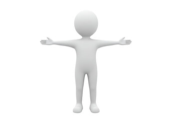 Isolated 3D Rendering of White Human Figure with Open Arms