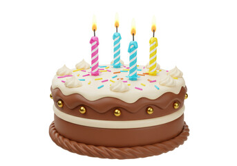 Isolated Birthday Cake with Cream Icing and Candles